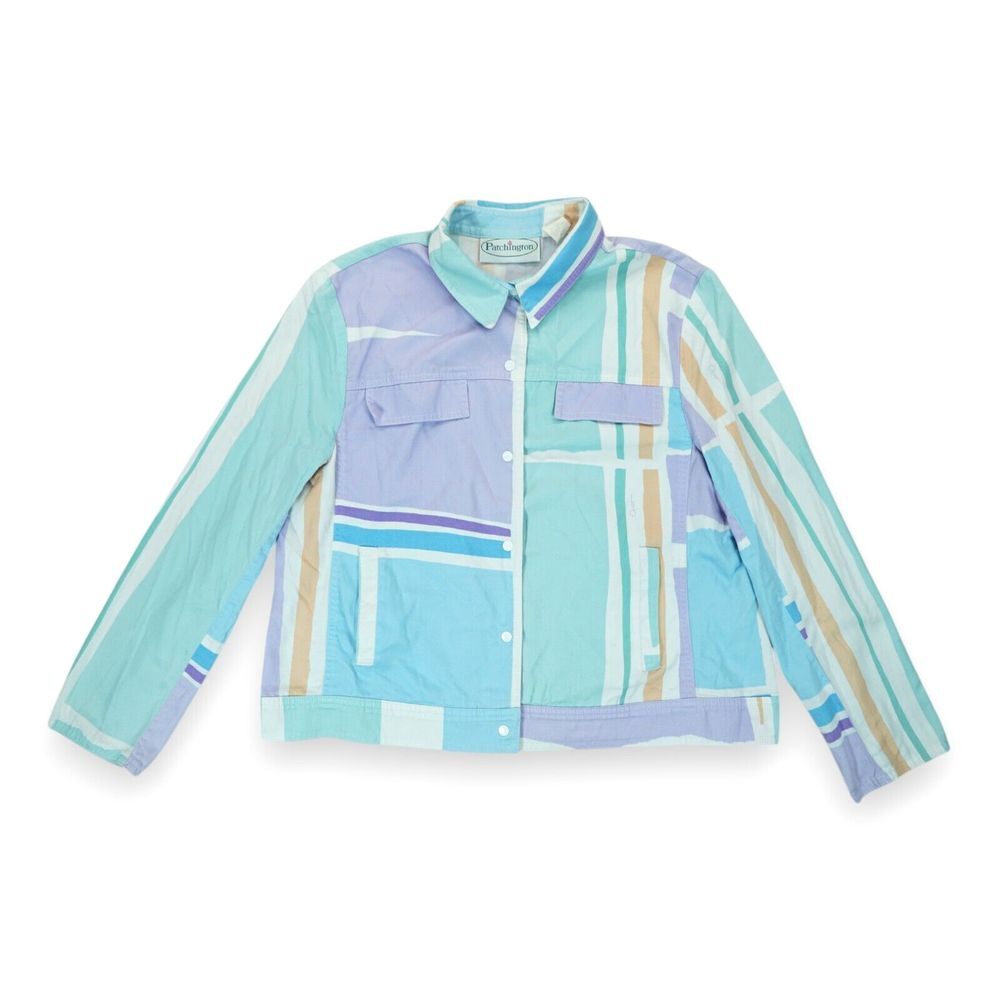 Vintage Patchington Jacket‎ Large Colorblock Snap Closure Multicolor 80s 90s